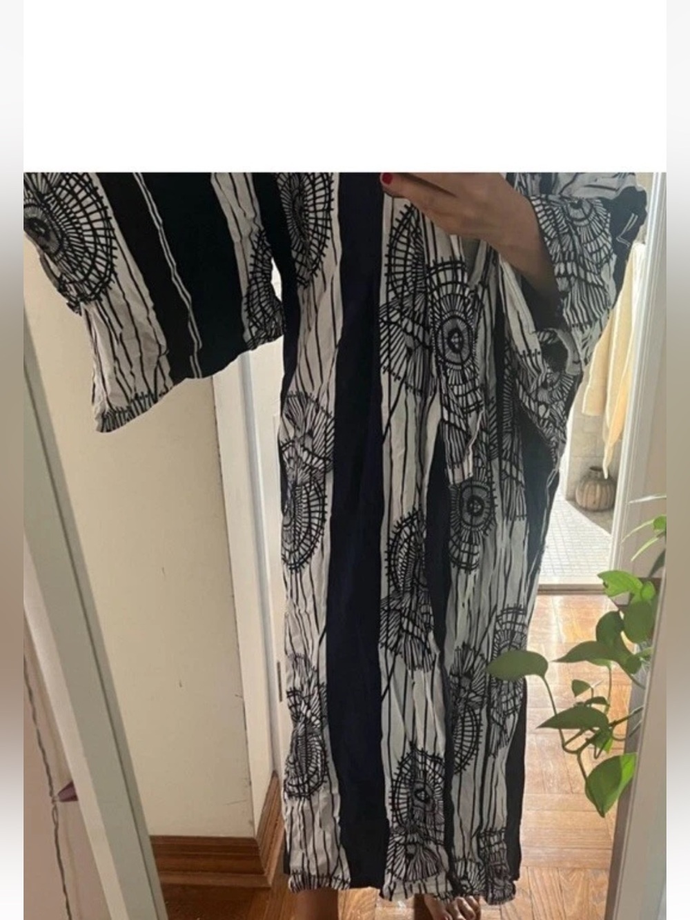 Black & White Printed Maxi Kimono vintage firework pattern blue white